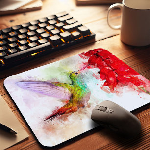 Hummingbird mit Blume Wasserfarbe - 03 Mousepad