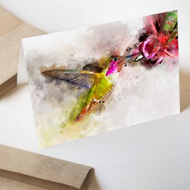 Hummingbird mit Blume Wasserfarbe - 04 Dankeskarte (Von Creator hochgeladen)