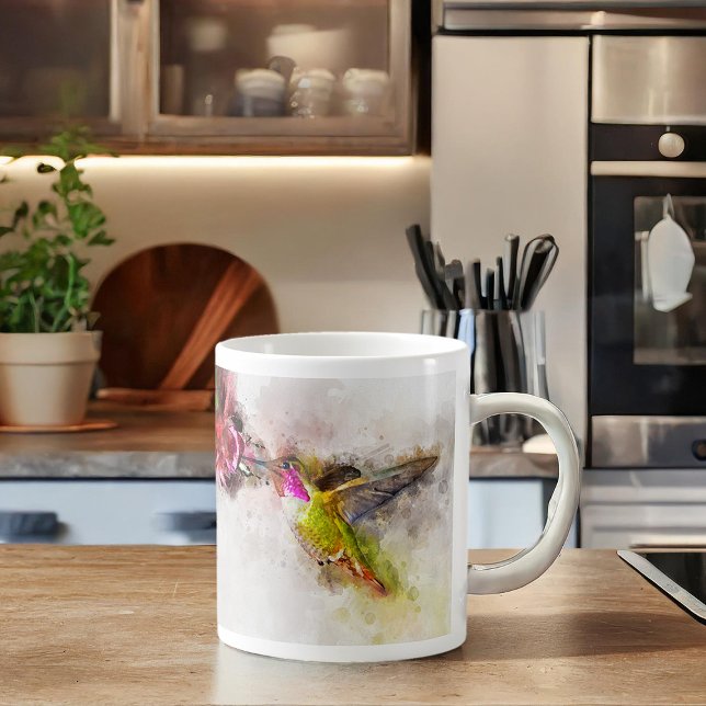 Hummingbird mit Blume Wasserfarbe - 04 Kaffeetasse (Von Creator hochgeladen)
