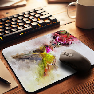 Hummingbird mit Blume Wasserfarbe - 04 Mousepad
