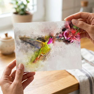 Hummingbird mit Blume Wasserfarbe - 04 Postkarte