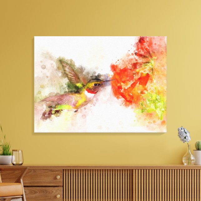 Hummingbird mit Blume Wasserfarbe - 05 Leinwanddruck (Insitu (Wohnzimmer))