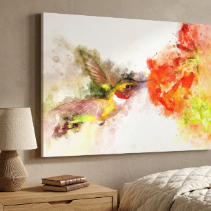 Hummingbird mit Blume Wasserfarbe - 05 Leinwanddruck
