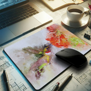 Hummingbird mit Blume Wasserfarbe - 05 Mousepad