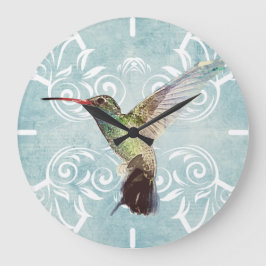 Hummingbird mit Geblüht Hintergrund Große Wanduhr