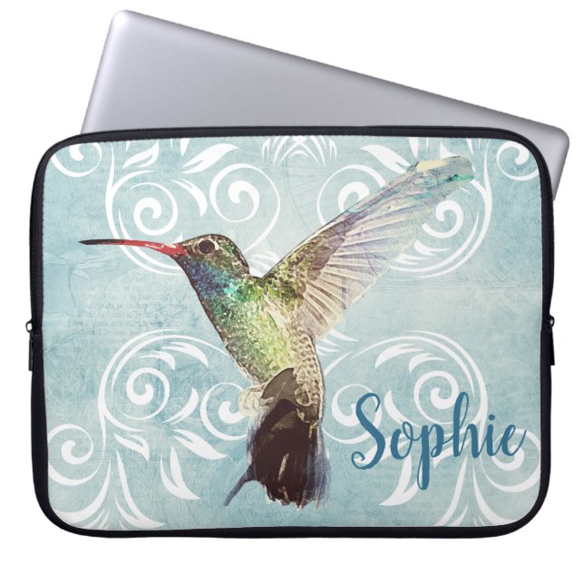Hummingbird mit Geblüht Hintergrund Laptopschutzhülle (Vorderseite)