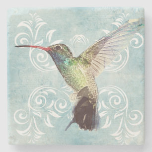 Hummingbird mit Geblüht Hintergrund Steinuntersetzer