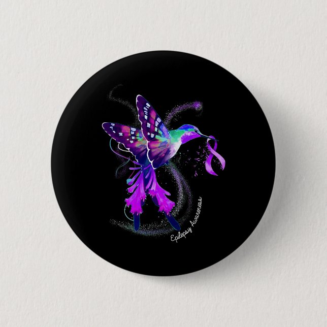 Hummingbird mit Lila Ribbon-Epilepsie Awarene Button (Vorderseite)
