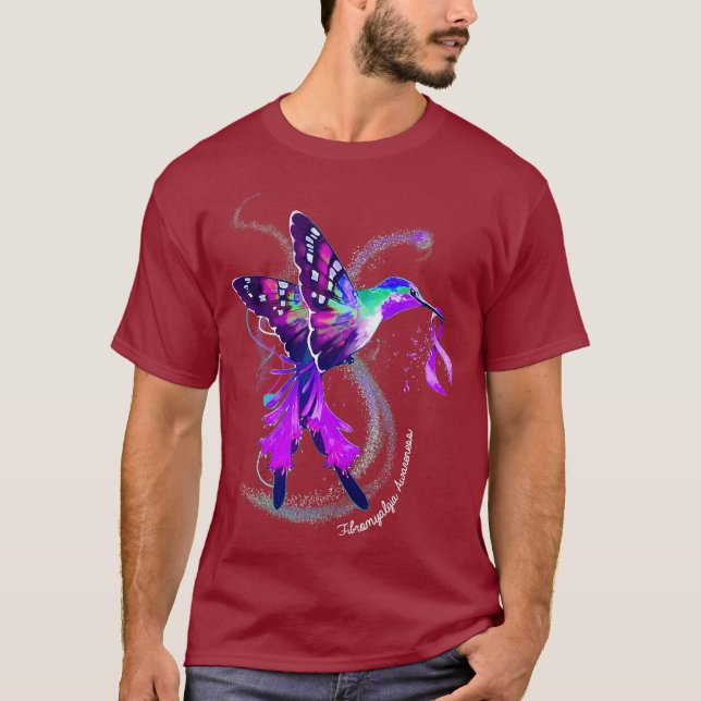 Hummingbird mit Lila Ribbon-Fibromyalgie T-Shirt (Vorderseite)