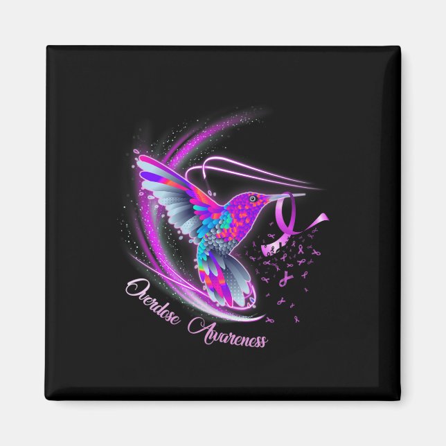Hummingbird mit Lila Ribbon-Überdosierung Awarene Magnet (Vorne)