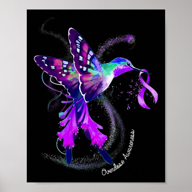 Hummingbird mit Lila Ribbon-Überdosierung Awarene Poster (Vorne)