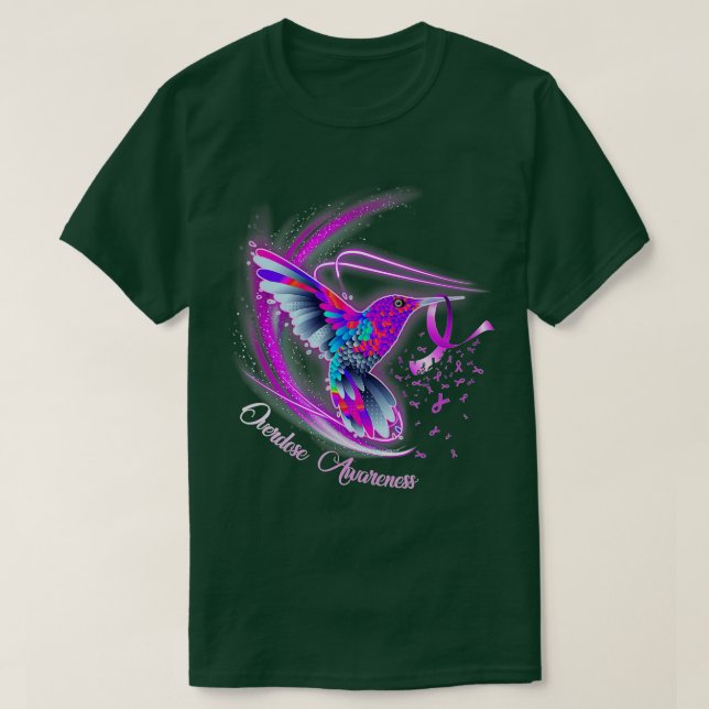 Hummingbird mit Lila Ribbon-Überdosierung Awarene T-Shirt (Design vorne)