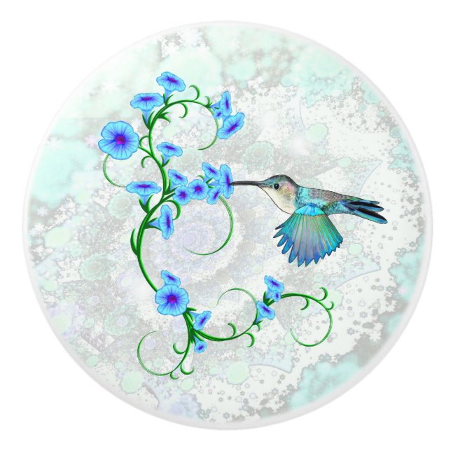 Hummingbird mit Morgengläsern Keramikknauf (Vorderseite)