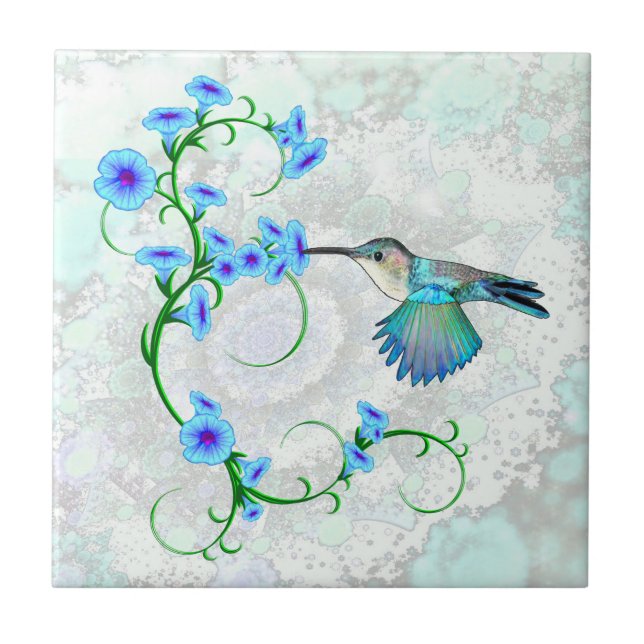 Hummingbird mit Morning Glories Design Tile Fliese (Vorderseite)