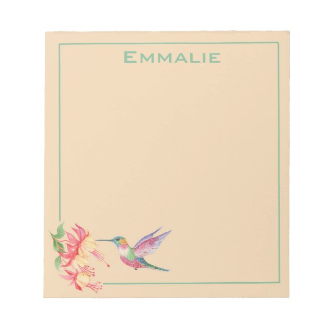 Hummingbird mit roten und gelben Blume Notepad Notizblock (Vorderseite)