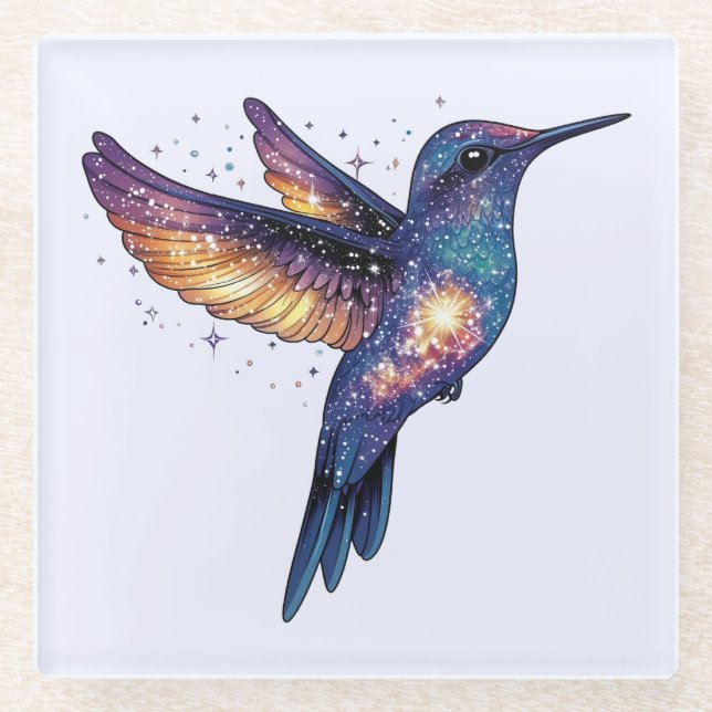 Hummingbird mit Sternenhimmel-Galaxy-Vogel Glasuntersetzer (Vorderseite)