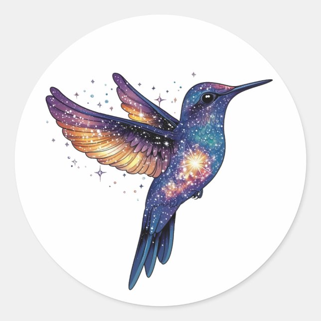 Hummingbird mit Sternenhimmel-Galaxy-Vogel Runder Aufkleber (Vorderseite)