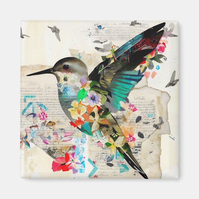 Hummingbird Mixed Media Art Collage Magnet (Vorne)