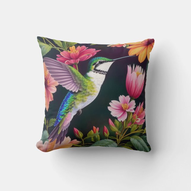 Hummingbird Multicolor Blume Art Kissen (Vorderseite)
