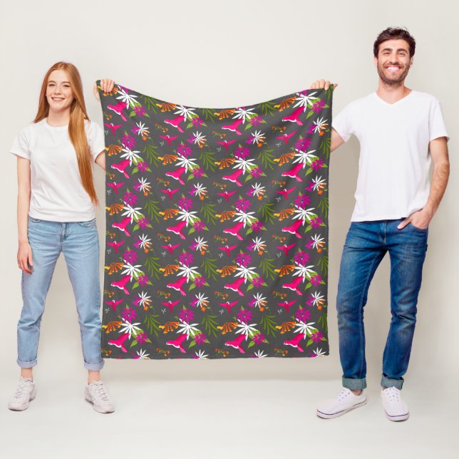 Hummingbird Muster Pink Grau Tropical Print Fleecedecke (Beispiel)