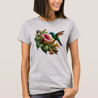 hummingbird nature flying to kiss the flower T-Shirt