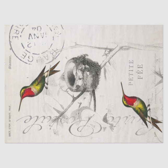 Hummingbird Nest Vintag Französisch Postmark Decou Seidenpapier (Vorderseite)