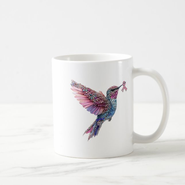 Hummingbird Nk Ribbon Brustkrebs Bewusstsein Kaffeetasse (Rechts)