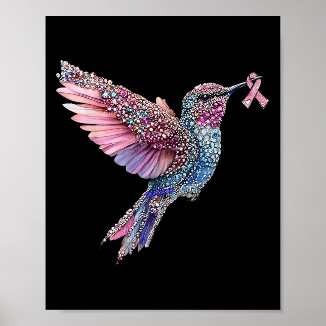 Hummingbird Nk Ribbon Brustkrebs Bewusstsein Poster (Vorne)