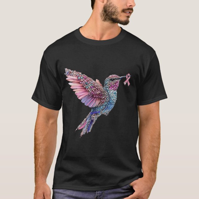 Hummingbird Nk Ribbon Brustkrebs Bewusstsein T-Shirt (Vorderseite)