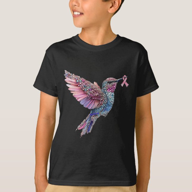 Hummingbird Nk Ribbon Brustkrebs Bewusstsein T-Shirt (Vorderseite)