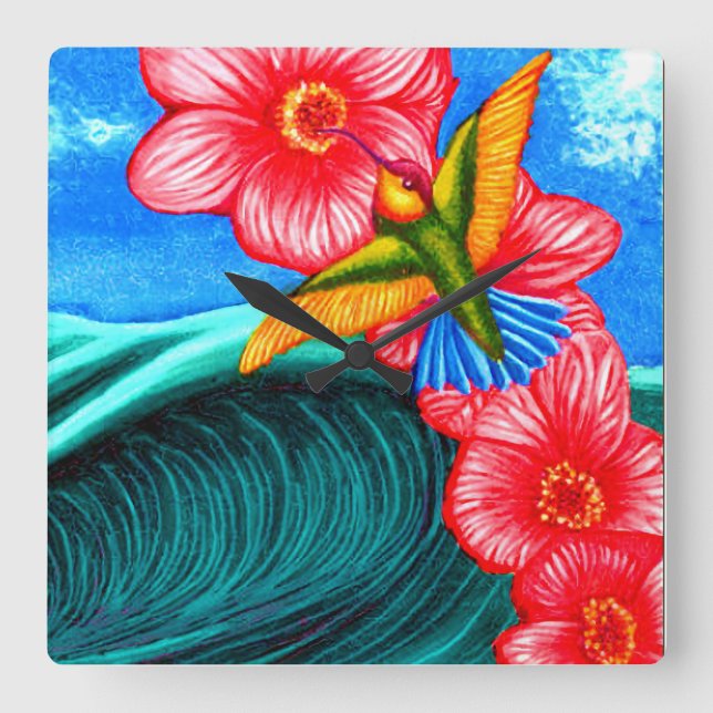 Hummingbird Ocean Quadratische Wanduhr (Vorderseite)
