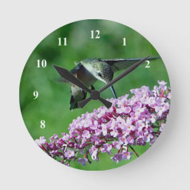 Hummingbird Pink-Blume Runde Wanduhr
