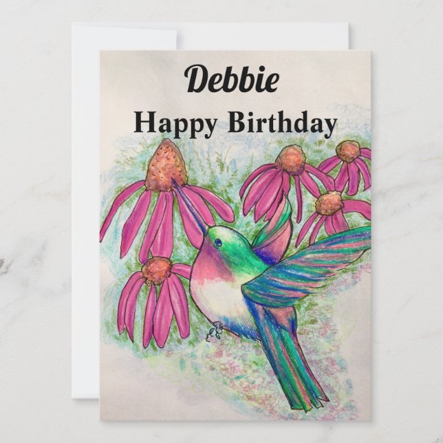 Hummingbird Pink Conefles Birthday Karte (Vorderseite)
