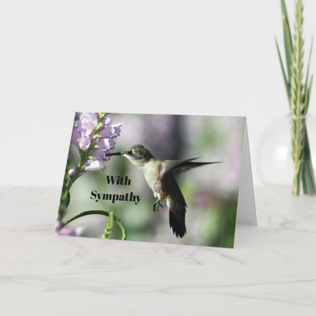 Hummingbird Pink Floral Foto Beileid Karte (Vorderseite)