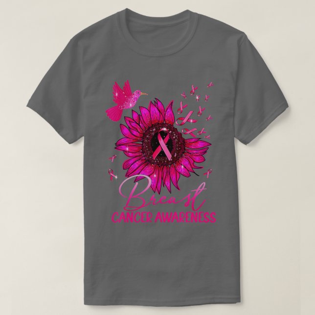 Hummingbird Pink Sonnenblumen Brustkrebs Bewusstse T-Shirt (Design vorne)