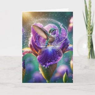 Hummingbird plasht in einer Lila Iris Karte