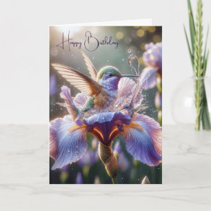 Hummingbird plasht in einer Lila Iris Karte