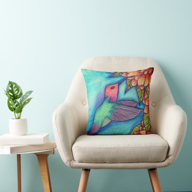 Hummingbird Print Thread Pillow Floral Square Kissen (Stuhl )