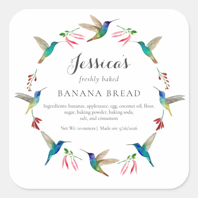 Hummingbird Product Label Quadratischer Aufkleber (Vorderseite)