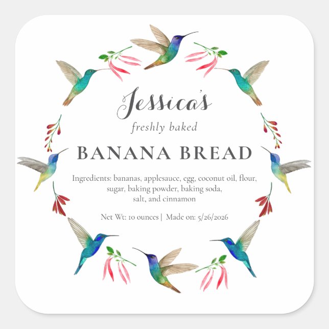 Hummingbird Product Label Quadratischer Aufkleber (Vorderseite)