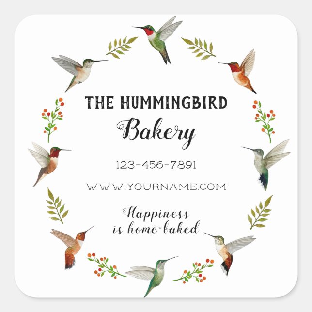 Hummingbird-Produktaufkleber für kleine Unternehme Quadratischer Aufkleber (Vorderseite)