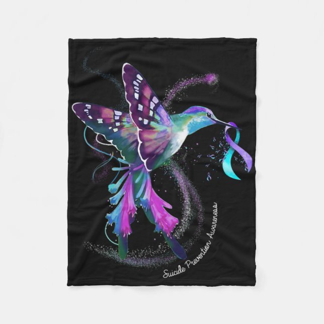 Hummingbird Purple Blue Ribbon Suicide Prevention  Fleecedecke (Vorderseite)