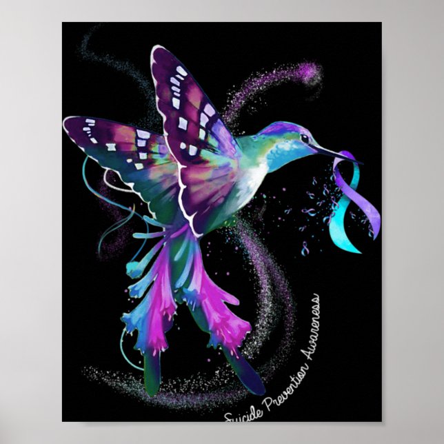Hummingbird Purple Blue Ribbon Suicide Prevention  Poster (Vorne)