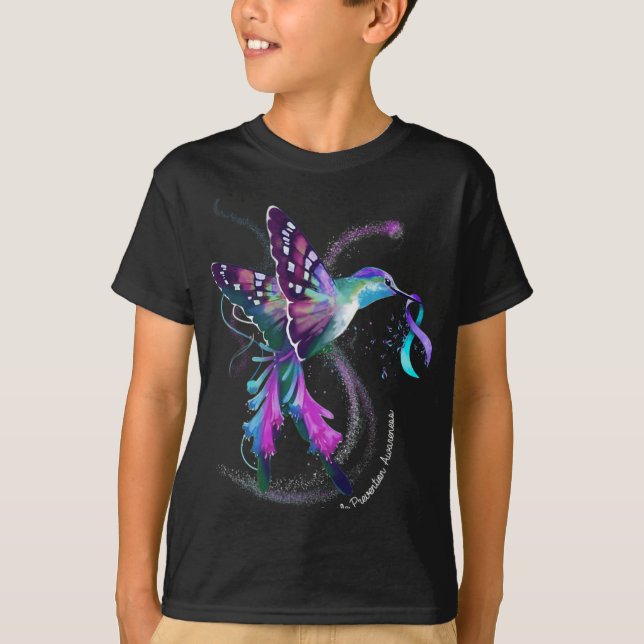 Hummingbird Purple Blue Ribbon Suicide Prevention  T-Shirt (Vorderseite)