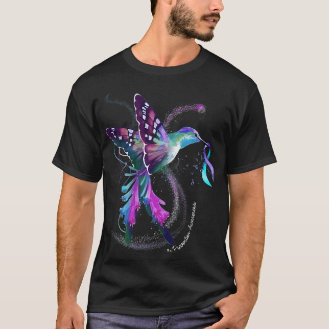 Hummingbird Purple Blue Ribbon Suicide Prevention  T-Shirt (Vorderseite)