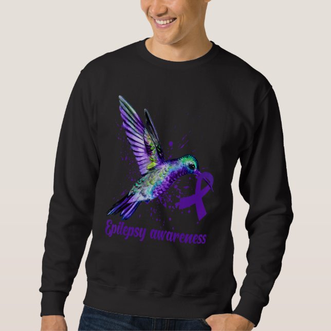 Hummingbird Purple Ribbon Epilepsy Awareness Month Sweatshirt (Vorderseite)