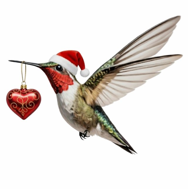 Hummingbird & Red Heart Bird Christmas Ornament Fotoskulptur Ornament (Vorne)