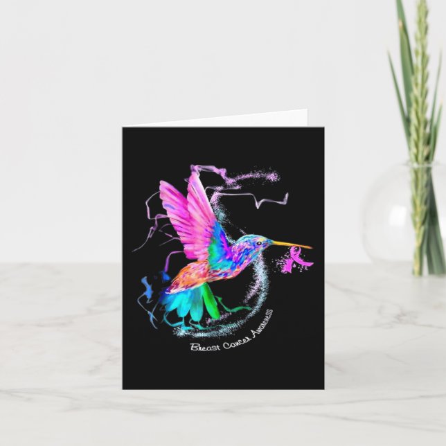 Hummingbird ribbon breast cancer awareness karte (Vorderseite)