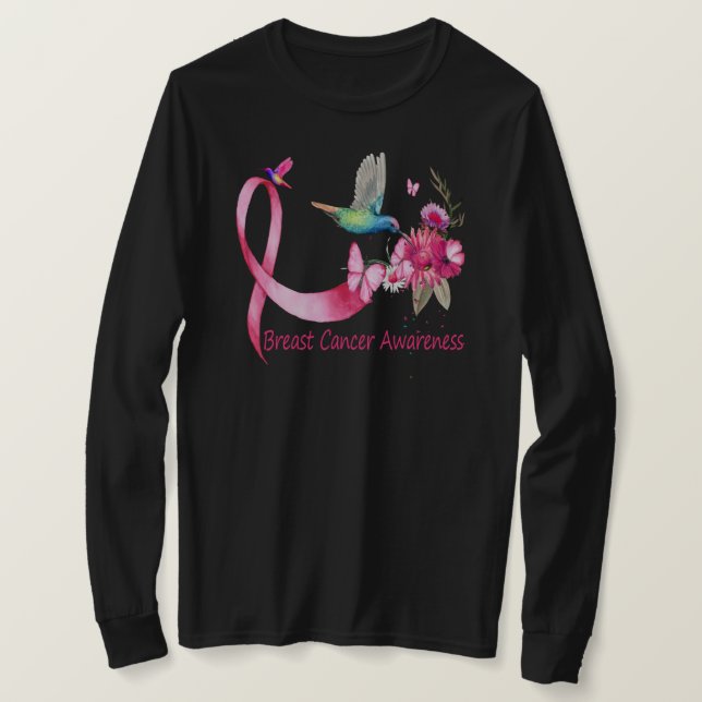 Hummingbird ribbon breast cancer awareness T-Shirt (Design vorne)
