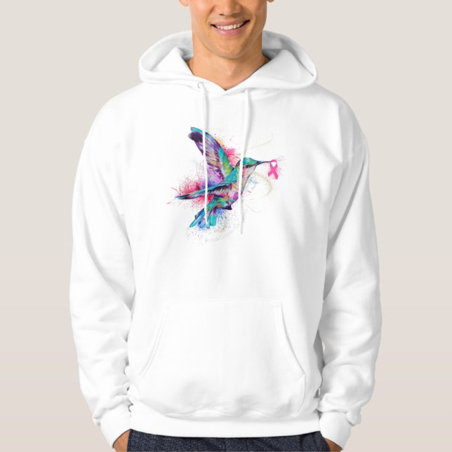 Hummingbird Ribbon Brustkrebs Bewusstsein Hoodie (Vorderseite)